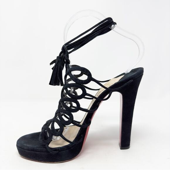Christian Louboutin Salsbourg 120 Platform Suede Black Sandals Heels EU 38 US 8 - Picture 6 of 13